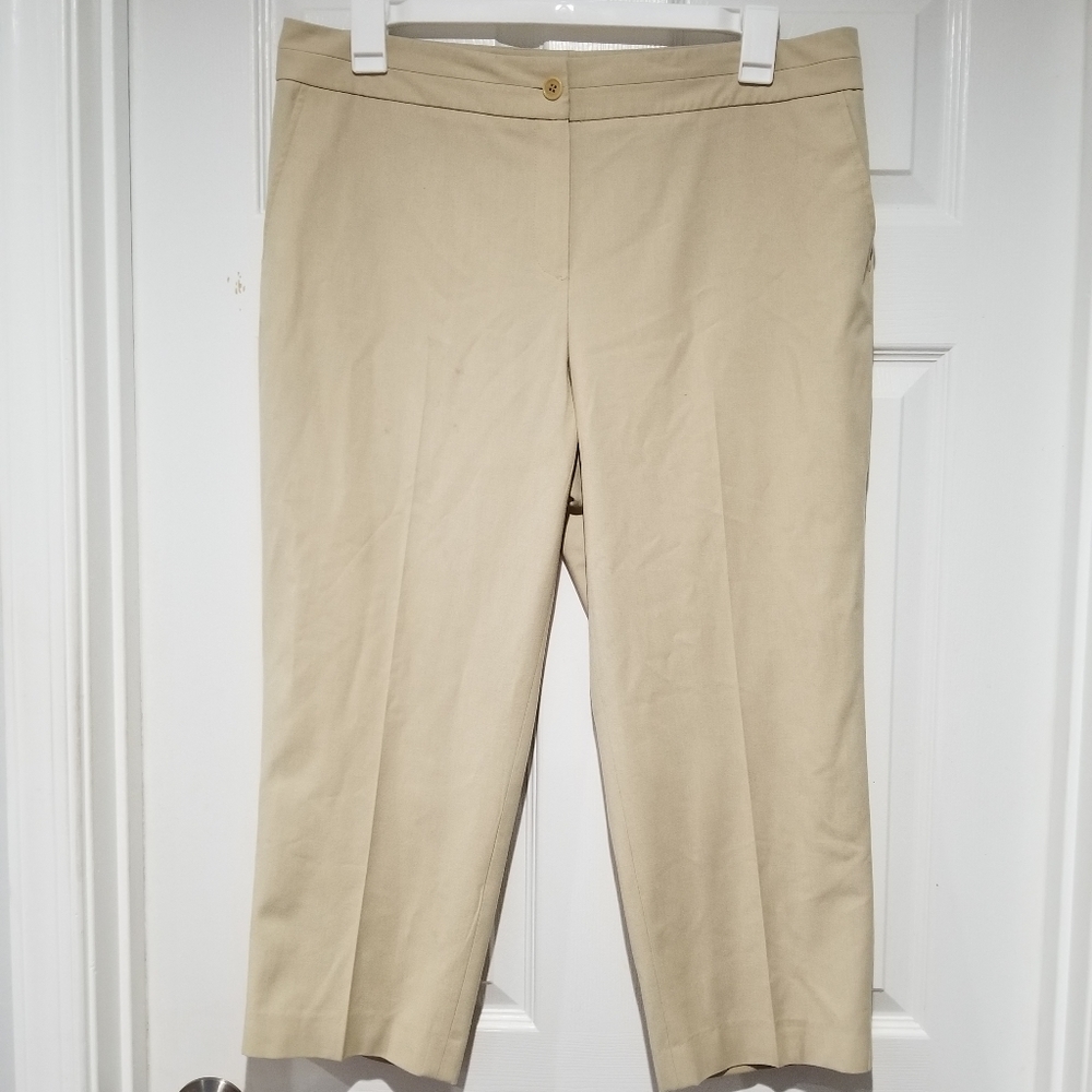 Talbots Work Tan Khaki Lightweight Stretch Chino Style Wide Leg Trouser Pant